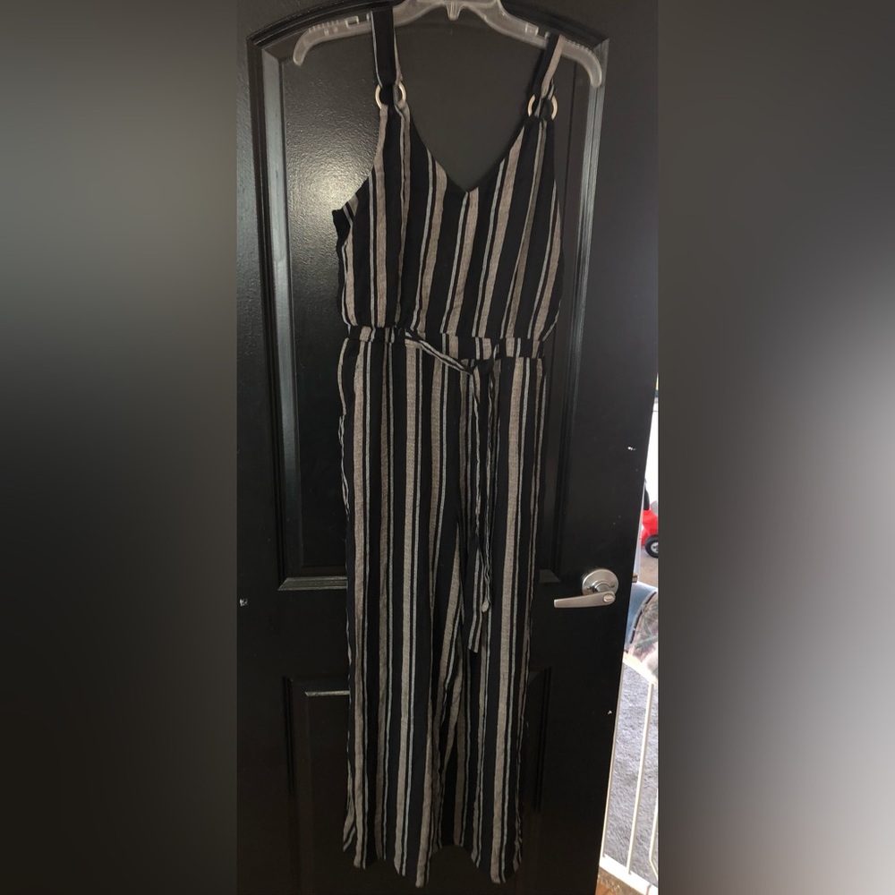 Black and grey tank top pants romper with drawstring waist